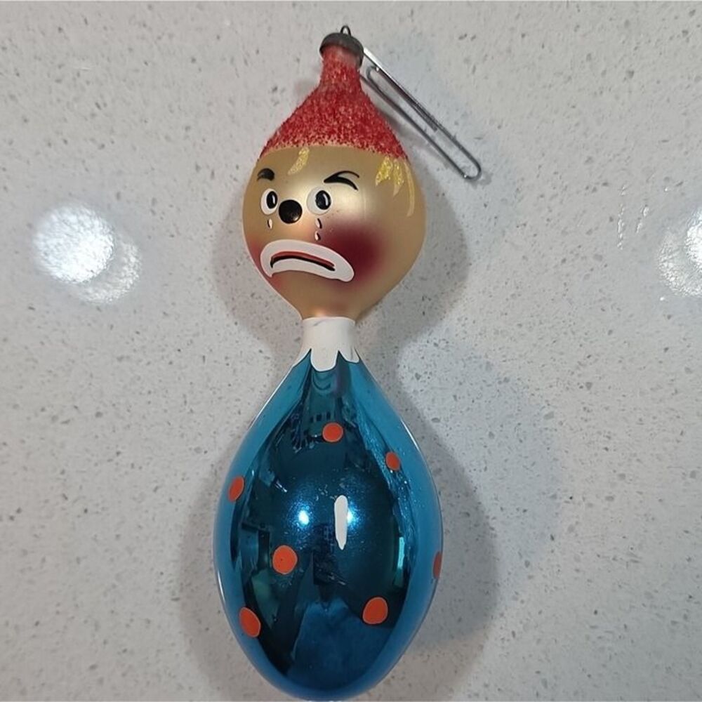DeCarlini  Italian Blown Glass Clown Christmas Ornament Vintage